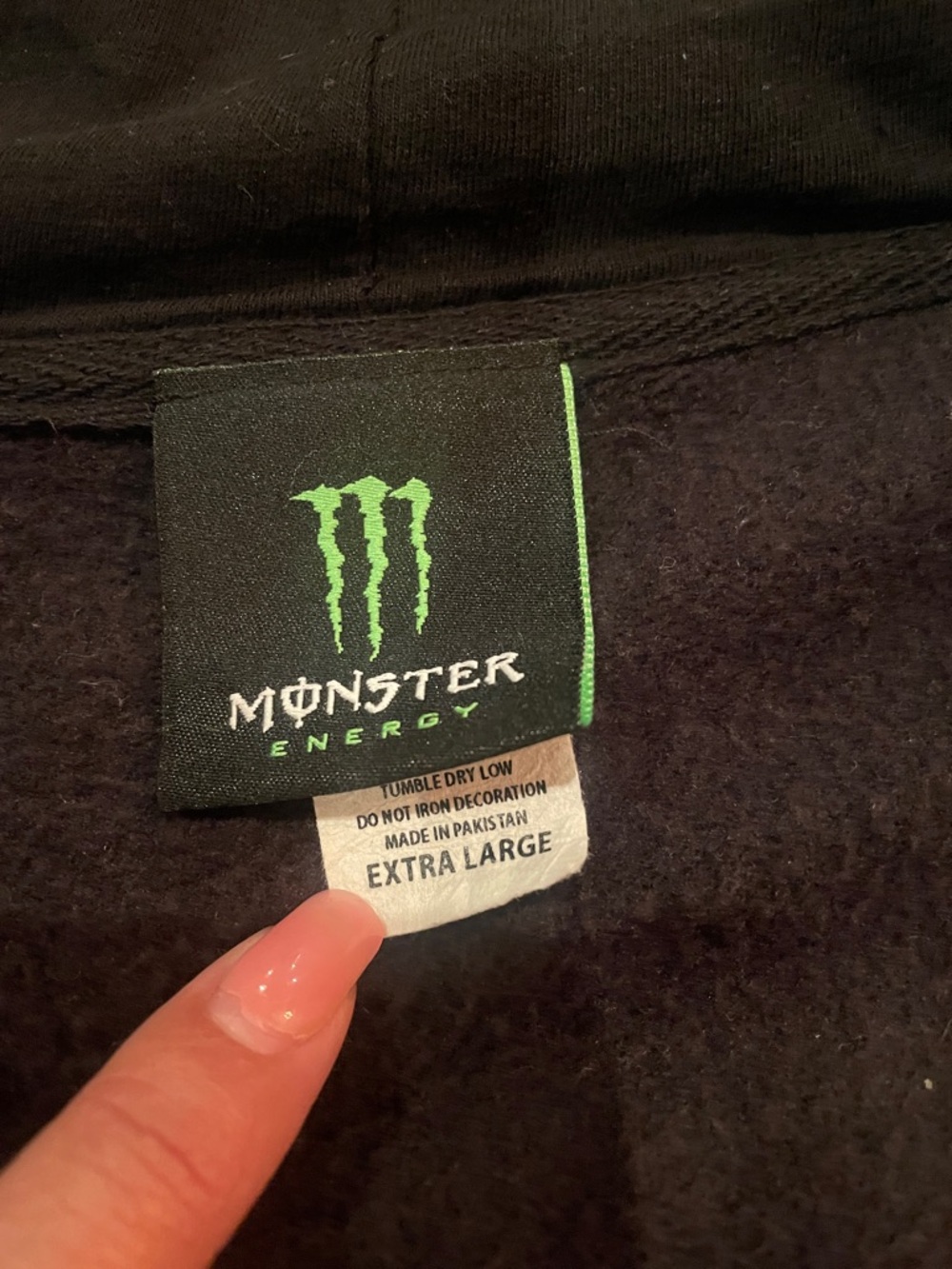 Brand New Monster Energy Black Zip Up Hoodie with Green Logo, Size XL - Picture 5 of 6